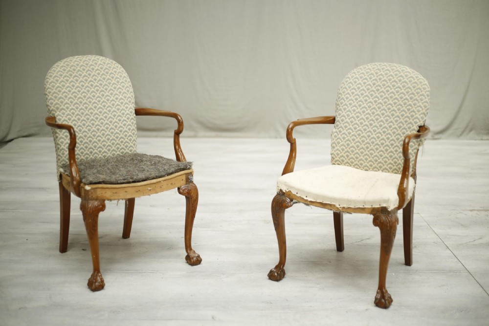 Pair of c.1920's Walnut open armed desk chairs View II