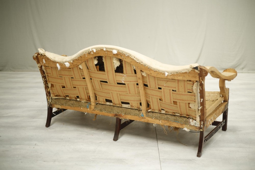American c.1920's camel backed sofa with fret work stretcher View IX