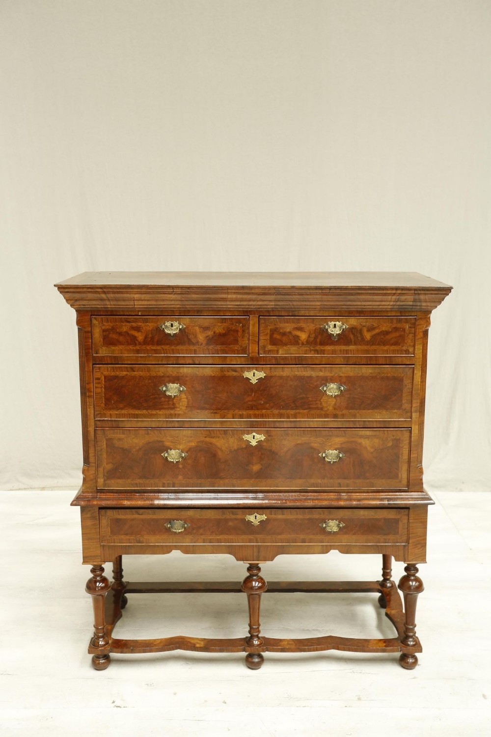 Georgian Burr walnut chest on stand
