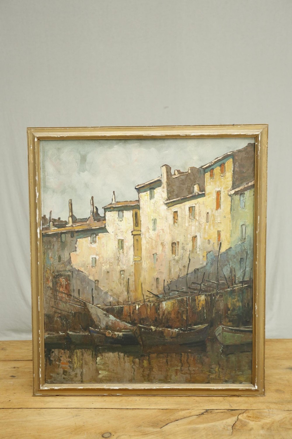 20th century painting of a French harbour scene