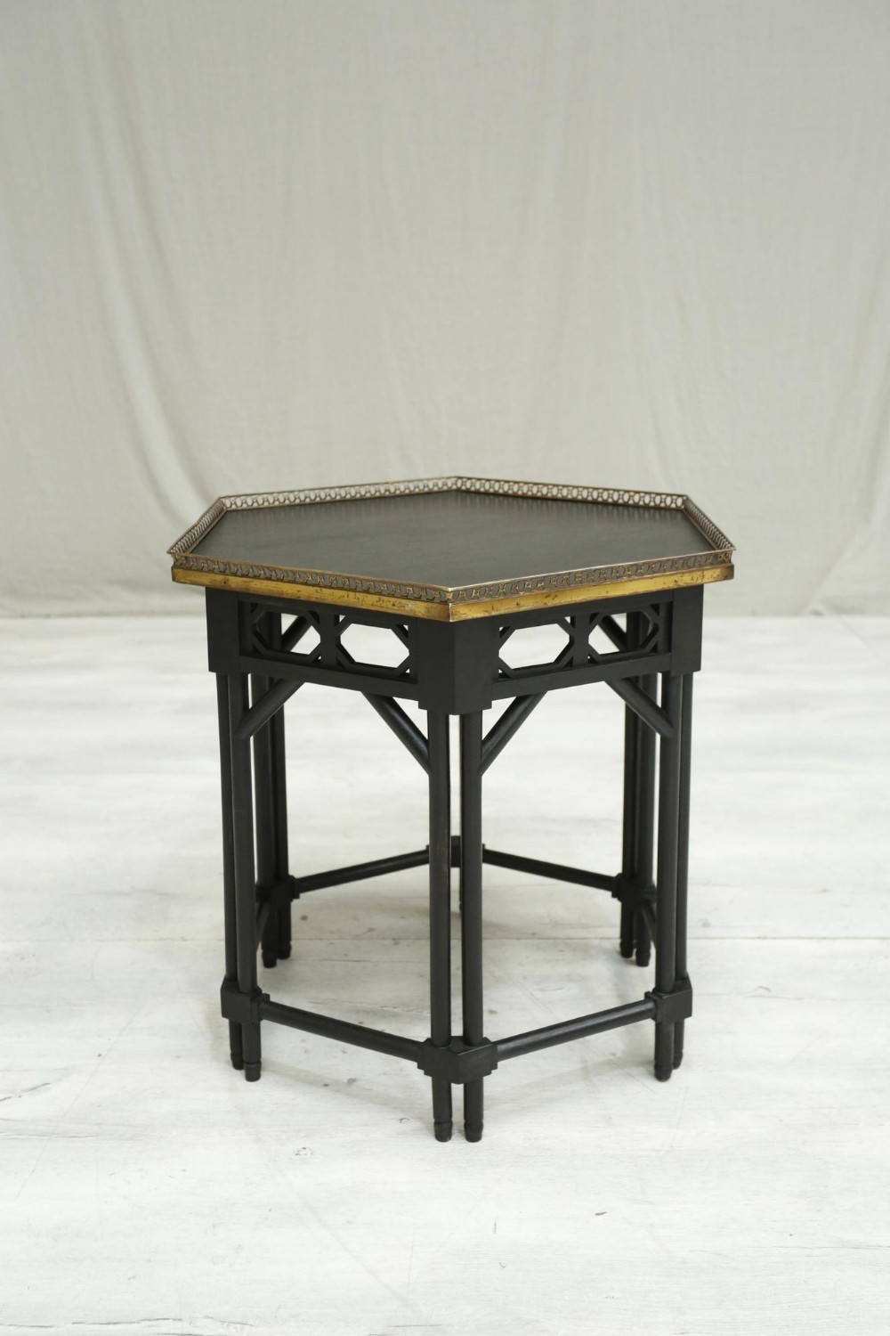 19th century Hexagonal ebonised lamp table