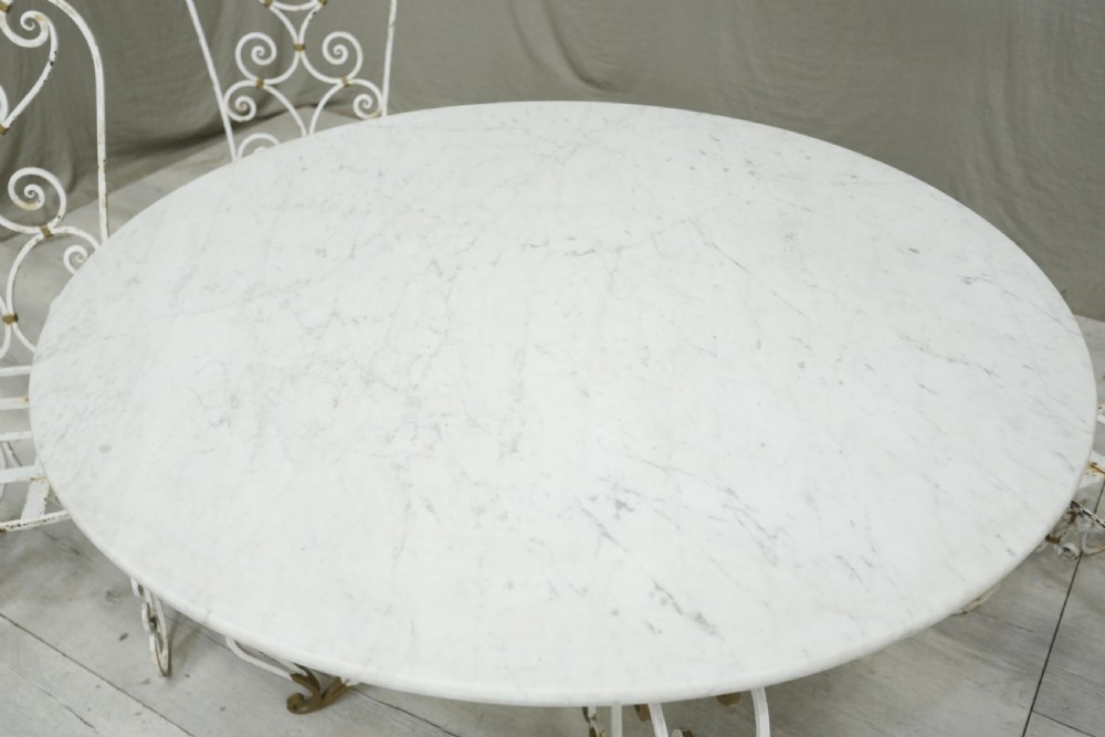 White marble circular garden table and chairs View VI