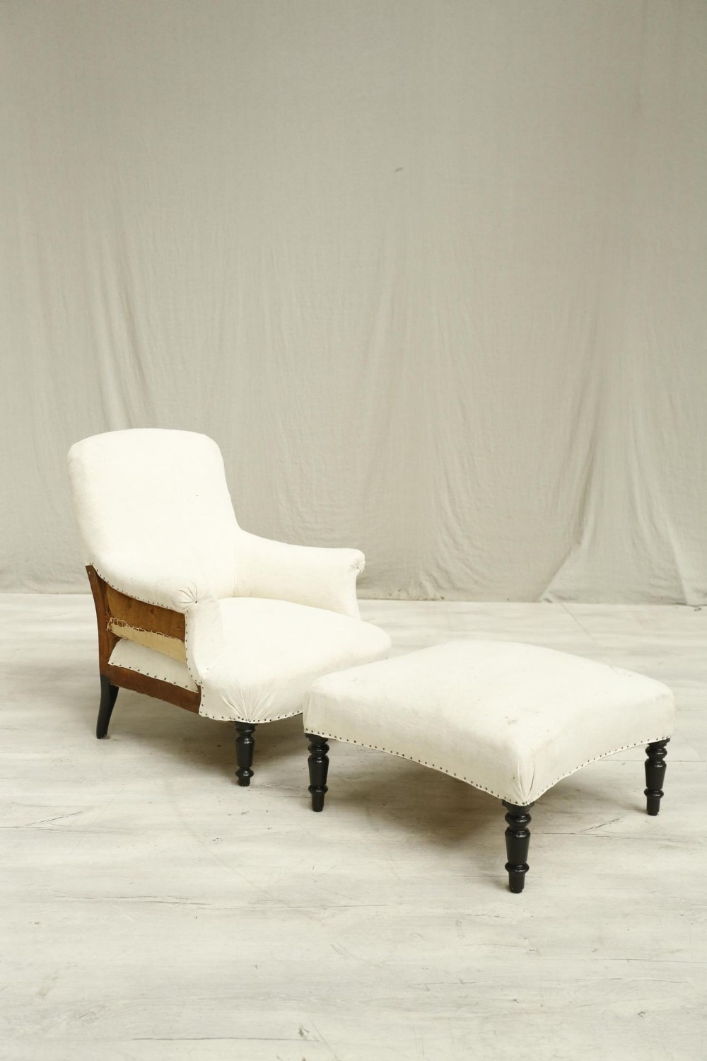 Napoleon square backed armchair with footstool