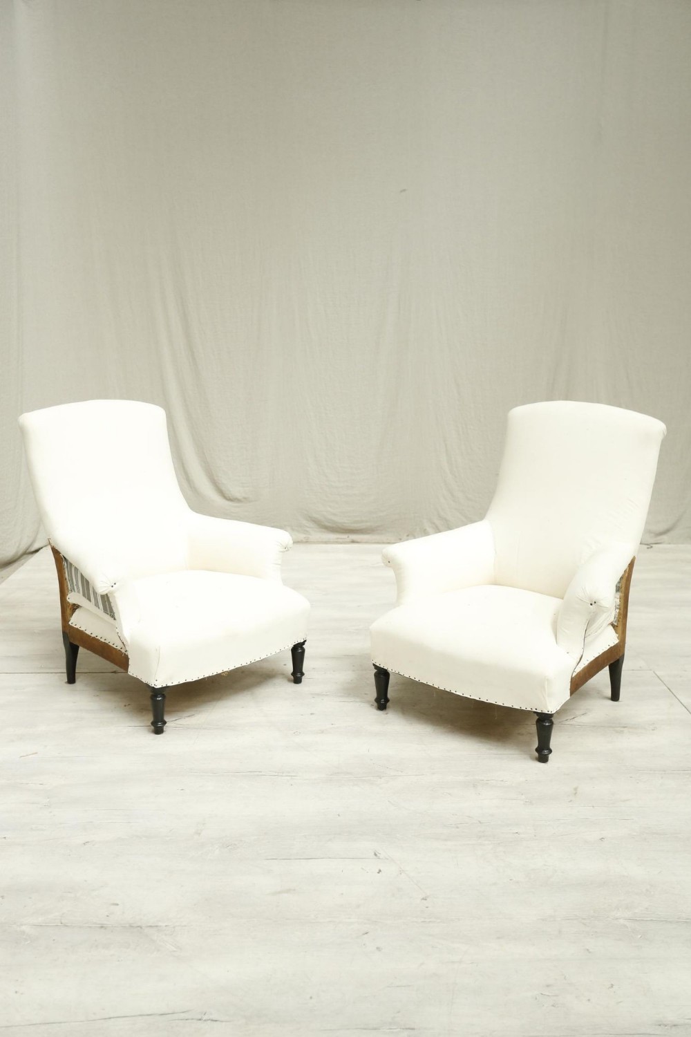 Pair of Napoleon III high square backed armchairs