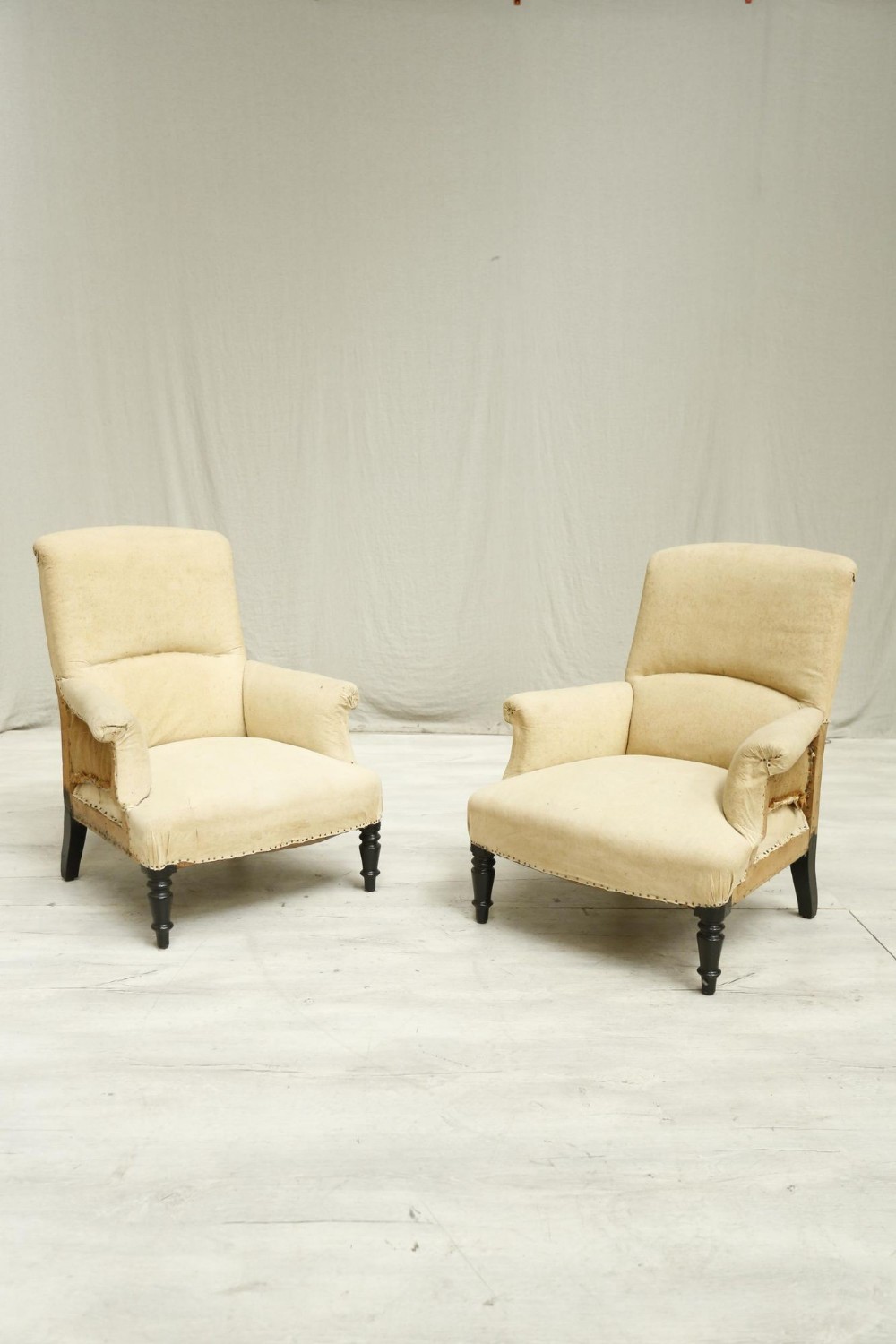 Pair of Napoleon III Square backed armchairs- soft
