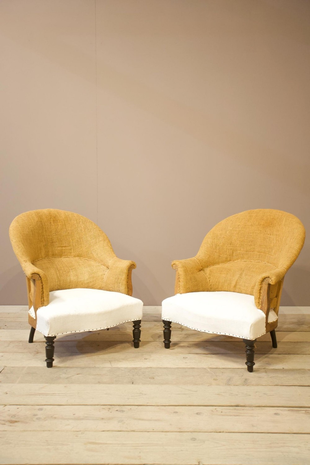 Pair of Napoleon III plain curved back armchairs