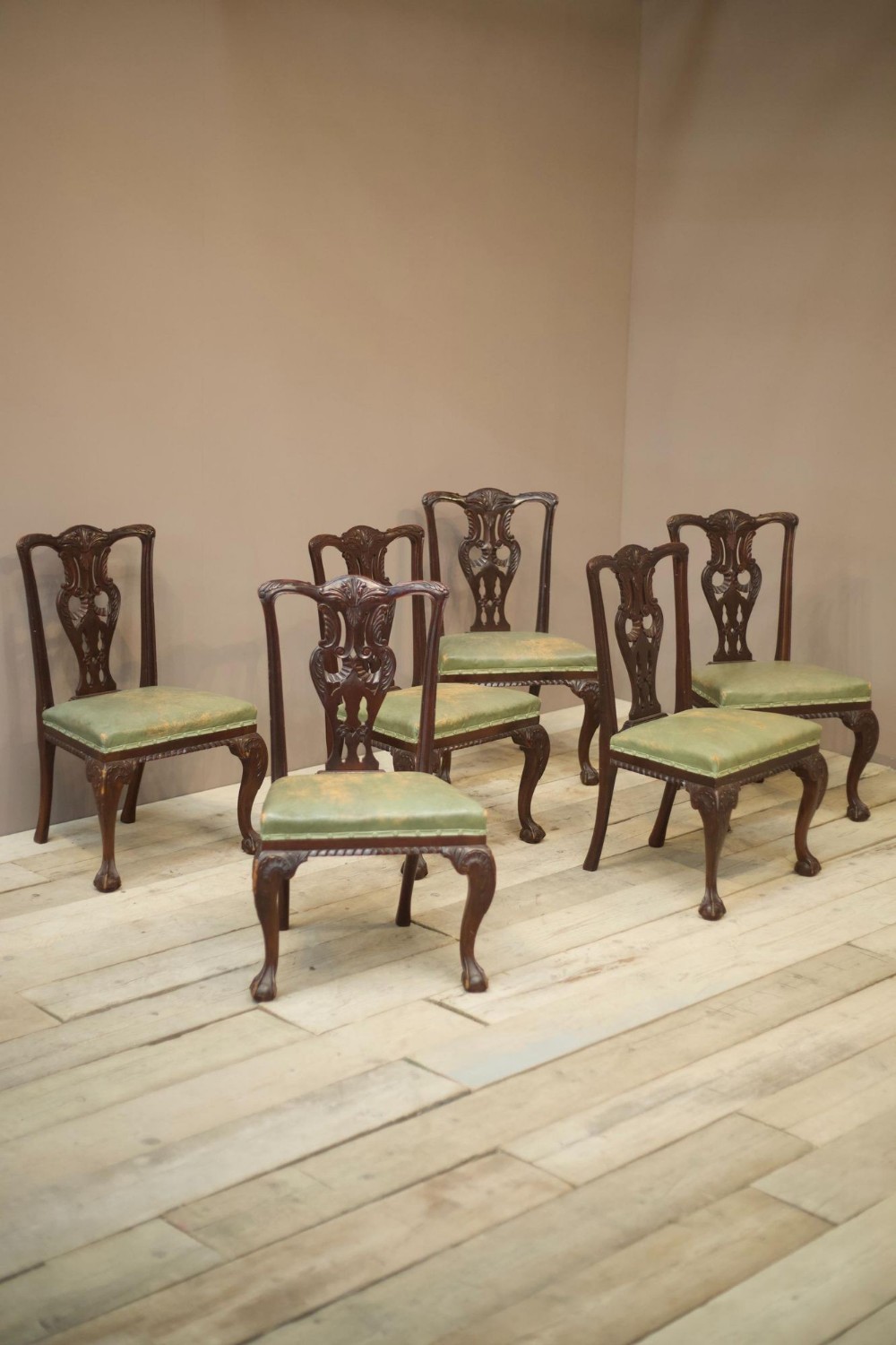 Jas Shoolbred Dining chairs in mint green leather