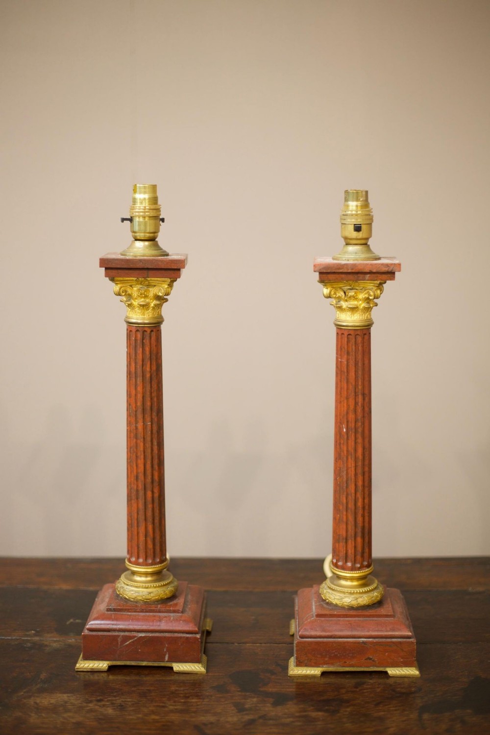 Pair of 19th century Red marble table lamps