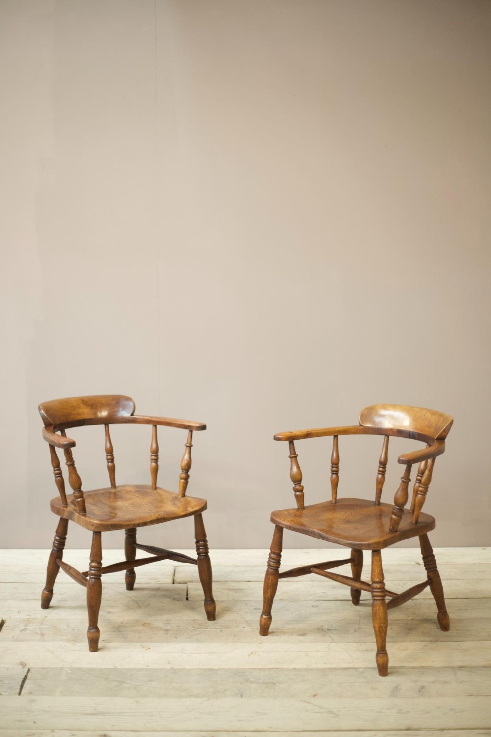 Pair of 20th century Ash and Elm smokers chairs