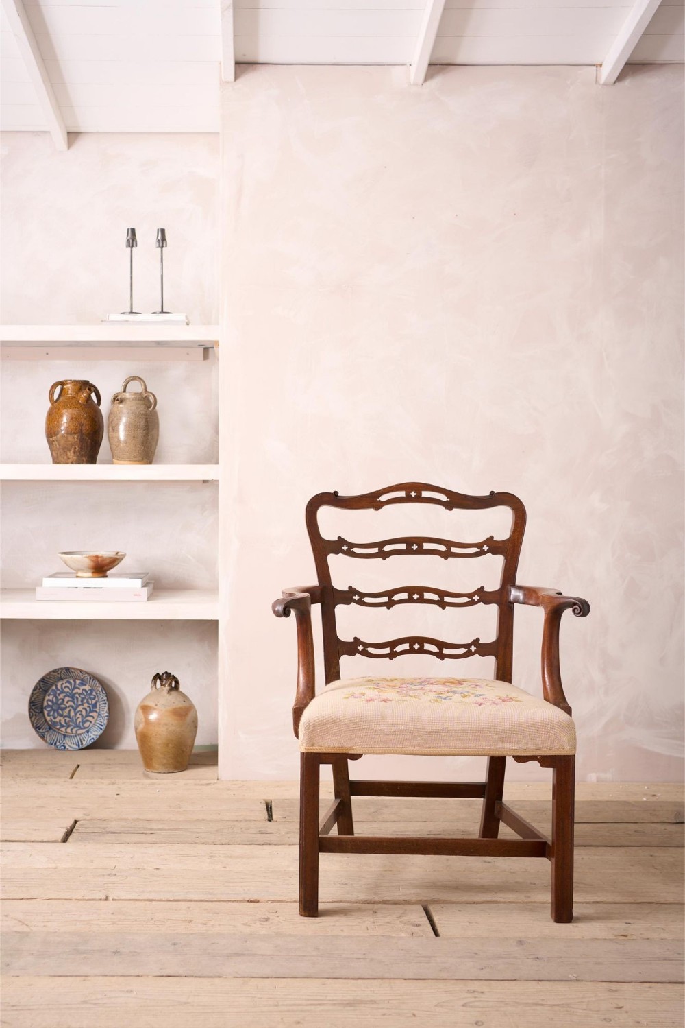 Georgian mahogany ladder back open armchair