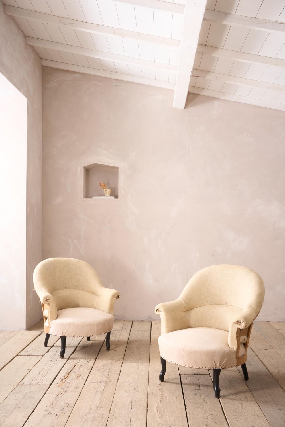 Pair of Napoleon III tub chairs with cabriole legs
