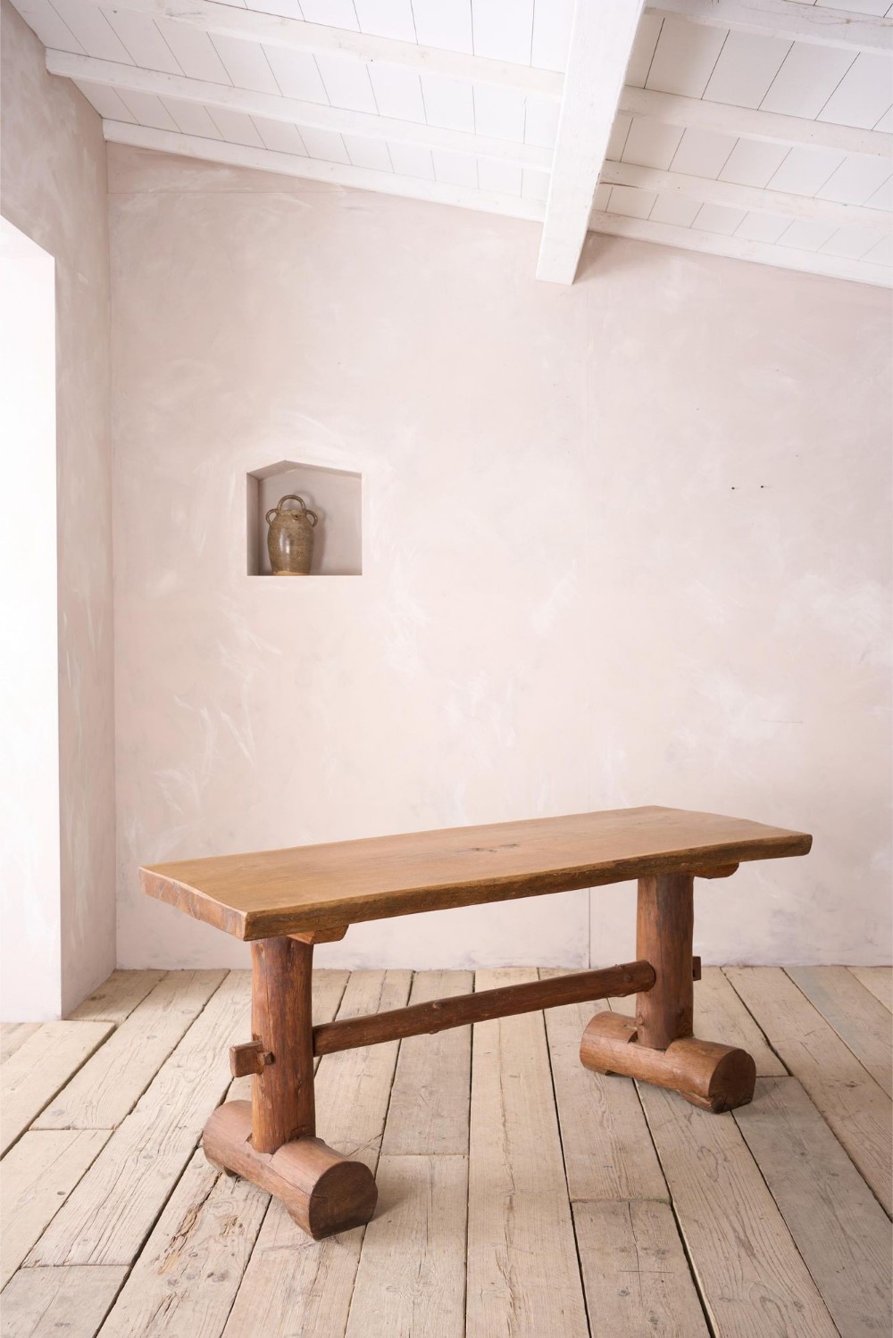 20th century Naturalistic oak slab console table