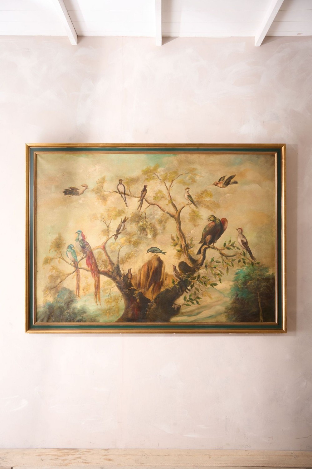19th century Oil on canvas painting of tropical birds