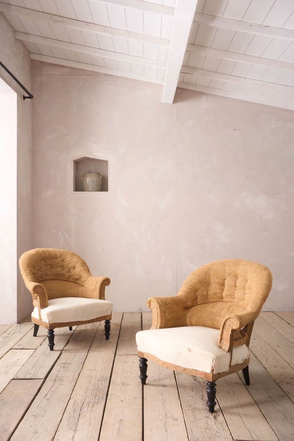 Pair of Napoleon III hessian tub chairs