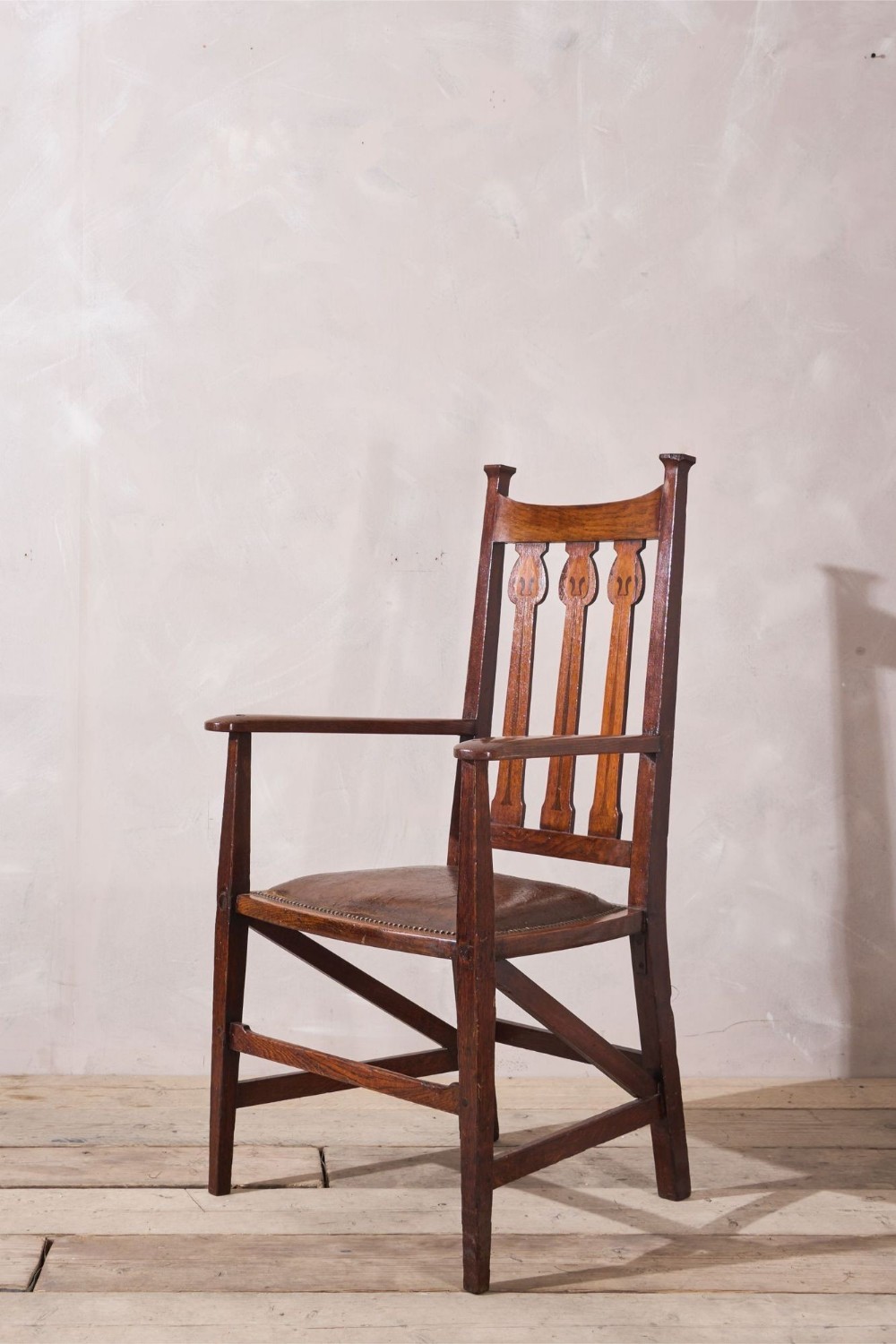 Arts and crafts oak and leather desk chair

