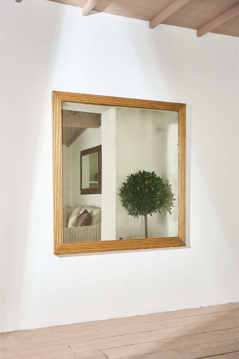 Very large 19th century Square reeded overmantel mirror