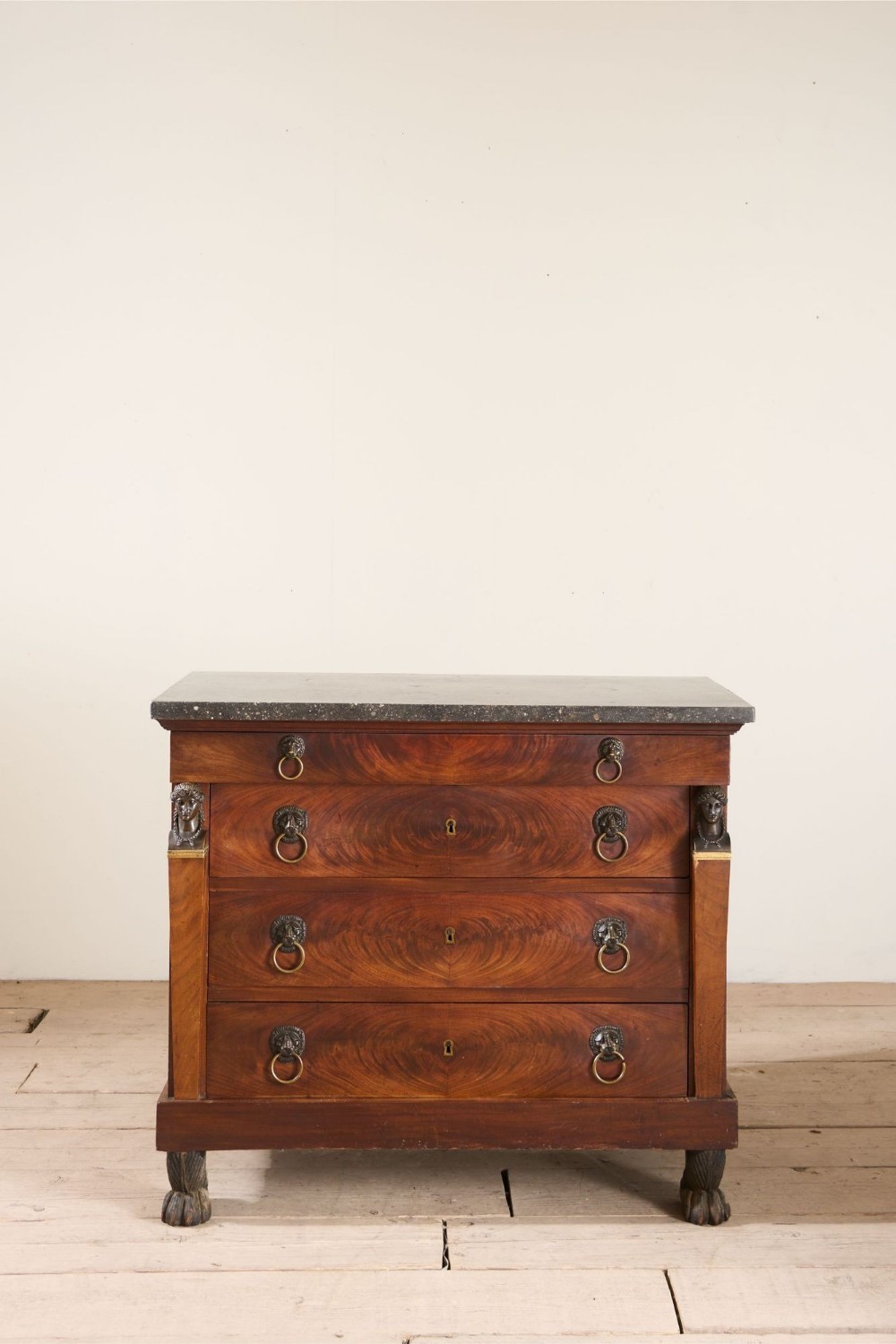 19th century French empire mahogany and fossil marble chest of drawers