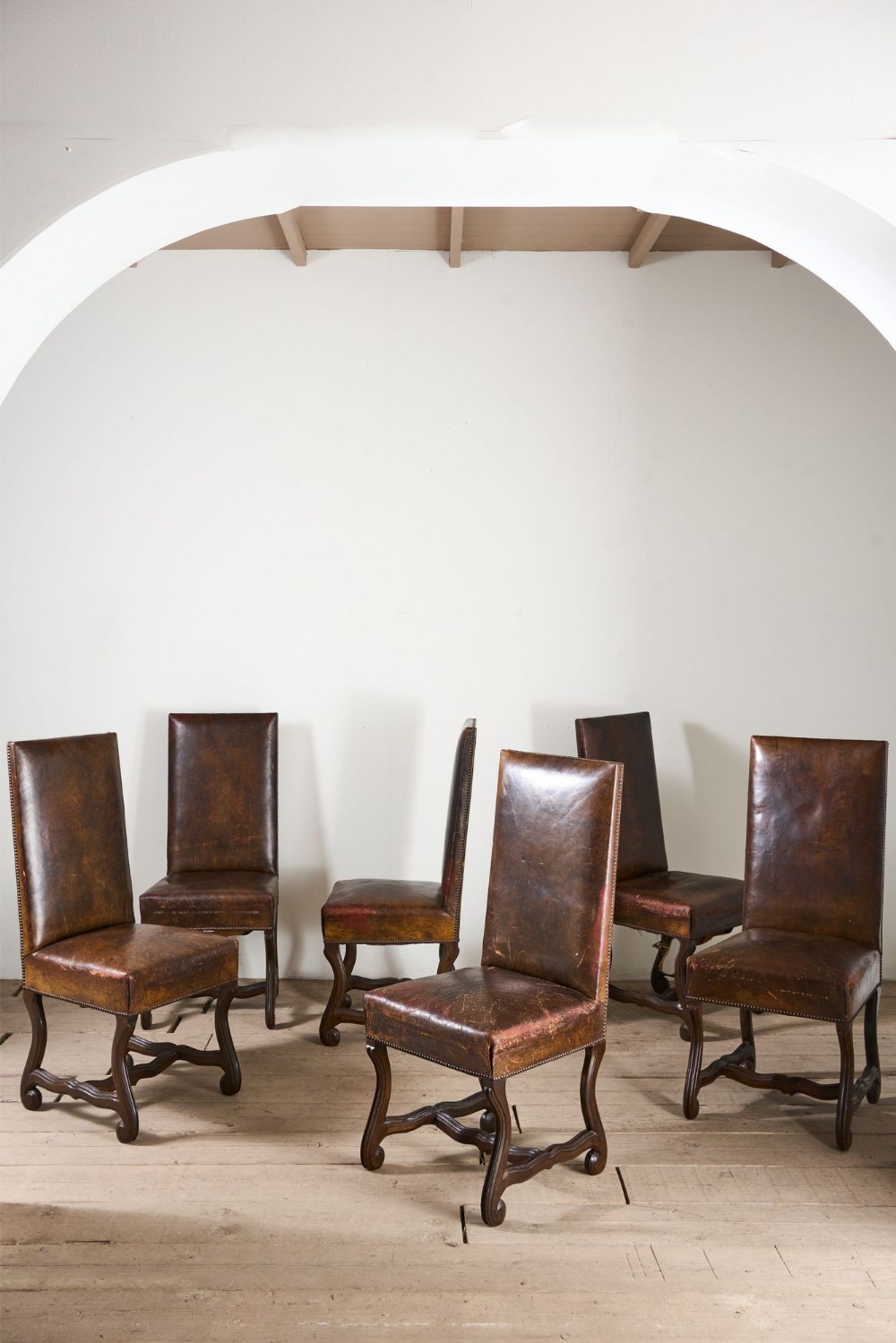Set of 6 19th century Spanish leather dining chairs