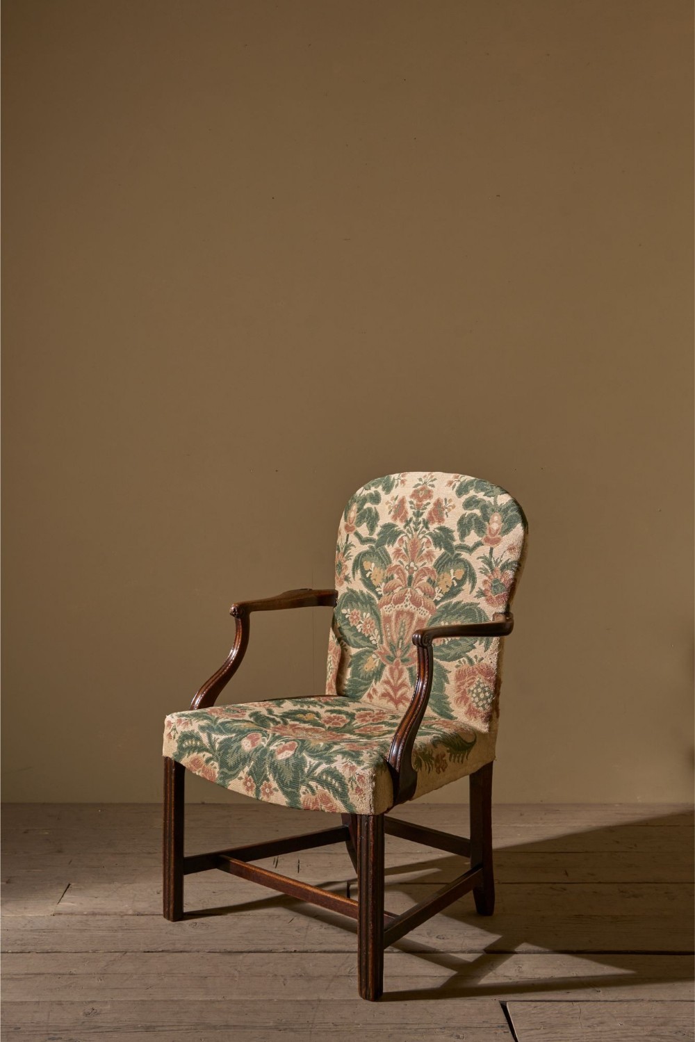 Georgian mahogany desk chair in tapestry fabric