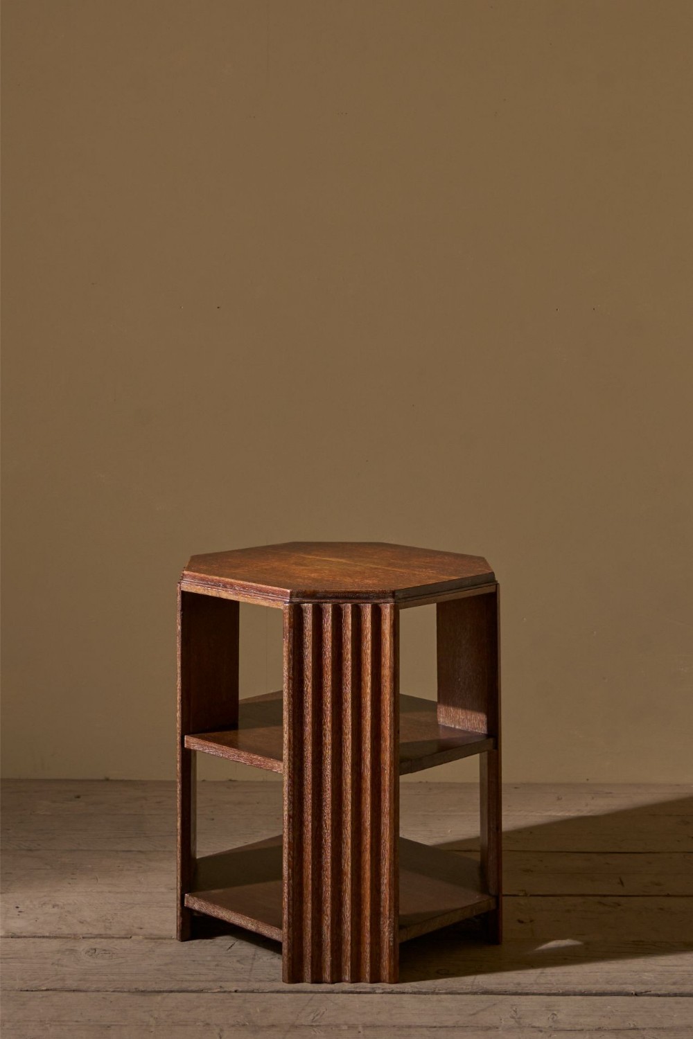 Art Deco limed oak shelved side table