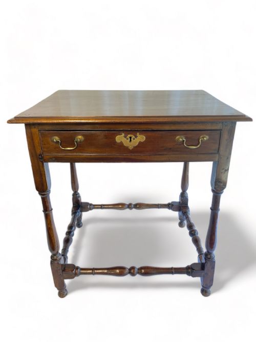 FRUIT WOOD SIDE TABLE WITH WOODTURNED LEGS AND STRETCHERS 18TH CENTURY