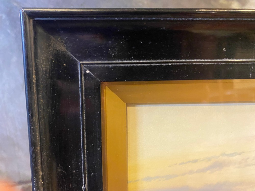 A framed Victorian watercolour painting by Alfred Graham depicting a figure walking on a path through a moorland landscape towards a distant hill under a luminous sky. View IV