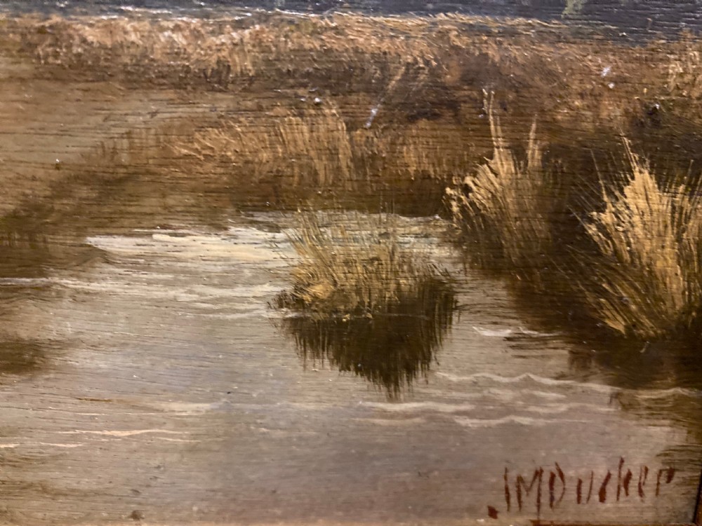Oil Painting - Sheep on a Farm Track Landscape on Board Signed View IV