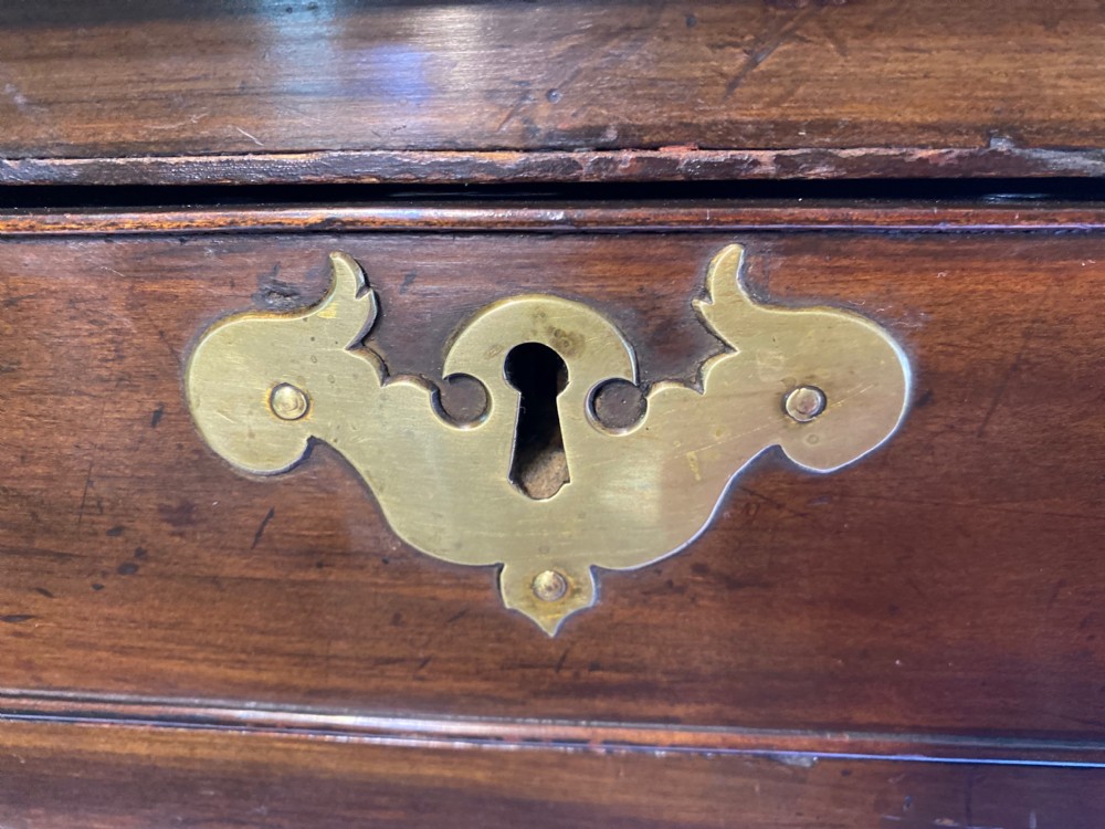 An 18th-century fruitwood side table featuring a single drawer with brass drop handles and turned legs connected by stretchers. View IV