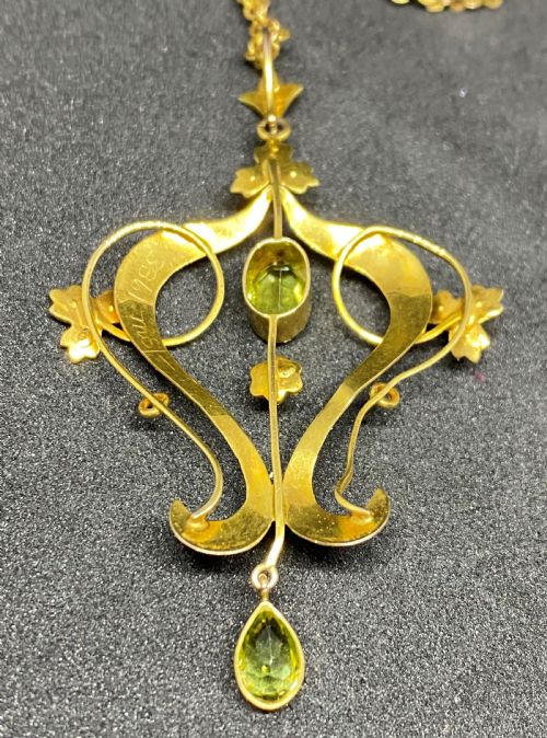 EDWARDIAN 9CT GOLD SEED PEARL PERIDOT LAVALIERE NECKLACE - ADDITIONAL PHOTO 3