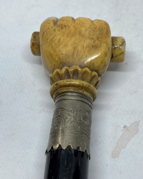 EBONISED WALKING CANE WITH WHALE BONE POMMEL - ADDITIONAL PHOTO 2
