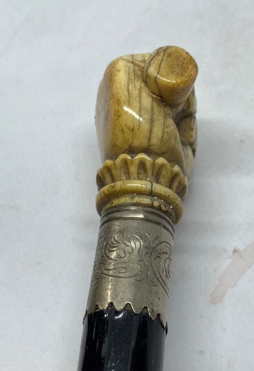 EBONISED WALKING CANE WITH WHALE BONE POMMEL - ADDITIONAL PHOTO 4