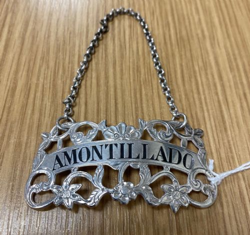 solid silver amontillado decanter label - CATEGORY: ANTIQUE SILVER - DATED 19TH CENTURY