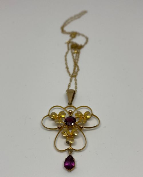 EDWARDIAN 9CT GOLD GARNET PENDANT NECKLACE - ADDITIONAL PHOTO 1