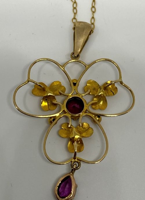 EDWARDIAN 9CT GOLD GARNET PENDANT NECKLACE - ADDITIONAL PHOTO 4