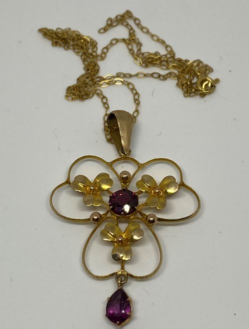 EDWARDIAN 9CT GOLD GARNET PENDANT NECKLACE - ADDITIONAL PHOTO 5