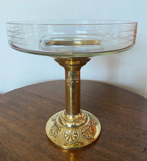 jugendstil brass cut glass tazza by c kurz co - CATEGORY: ANTIQUE GLASS - DATED 1910