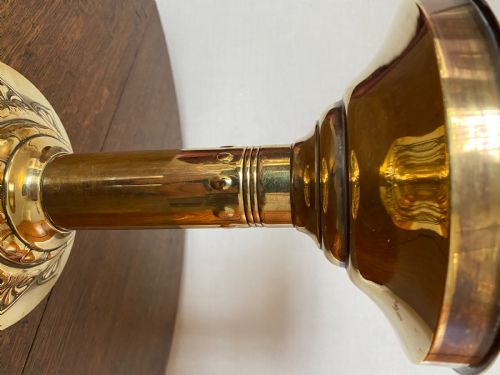 JUGENDSTIL BRASS CUT GLASS TAZZA BY C KURZ CO - ADDITIONAL PHOTO 5