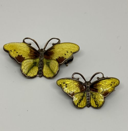 pair norwegian silver enamel butterfly brooches by hroar prydz - CATEGORY: ANTIQUE JEWELLERY - DATED 1920