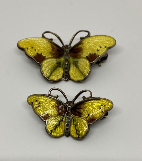 PAIR NORWEGIAN SILVER ENAMEL BUTTERFLY BROOCHES BY HROAR PRYDZ - ADDITIONAL PHOTO 1