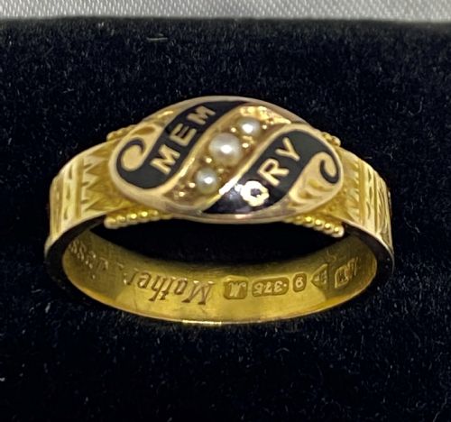 edwardian chester 9ct gold mourning ring - CATEGORY: ANTIQUE JEWELLERY - DATED EDWARDIAN
