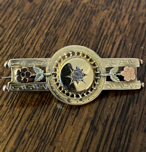 ANTIQUE 9CT GOLD DIAMOND MOURNING BROOCH - ADDITIONAL PHOTO 1