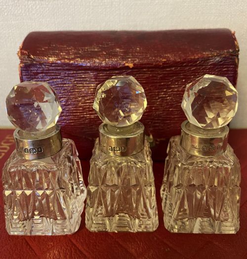 ANTIQUE CASED CUT GLASS SILVER PERFUME BOTTLES - ADDITIONAL PHOTO 2