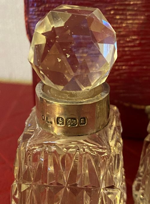 ANTIQUE CASED CUT GLASS SILVER PERFUME BOTTLES - ADDITIONAL PHOTO 3