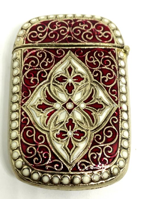 david andersen silver gilt red enamel vesta case - CATEGORY: ANTIQUE SILVER - DATED 1920
