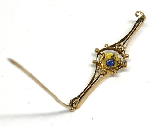 EDWARDIAN 15CT GOLD SAPPHIRE SEED PEARL BROOCH - ADDITIONAL PHOTO 5