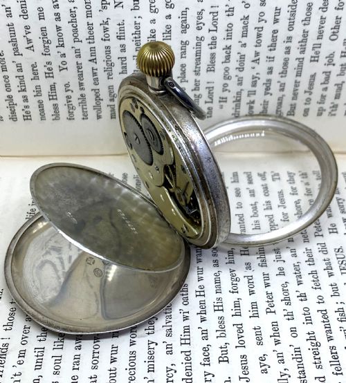 ANTIQUE SILVER OPEN FACE POCKET WATCH - ADDITIONAL PHOTO 2