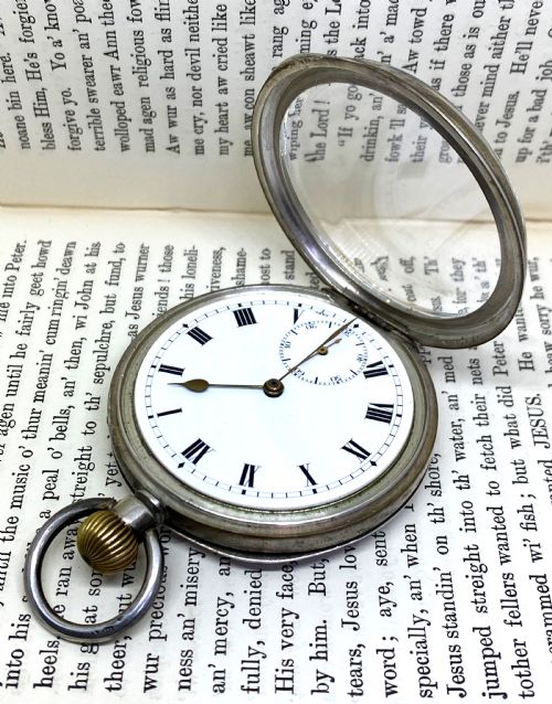 ANTIQUE SILVER OPEN FACE POCKET WATCH - ADDITIONAL PHOTO 4