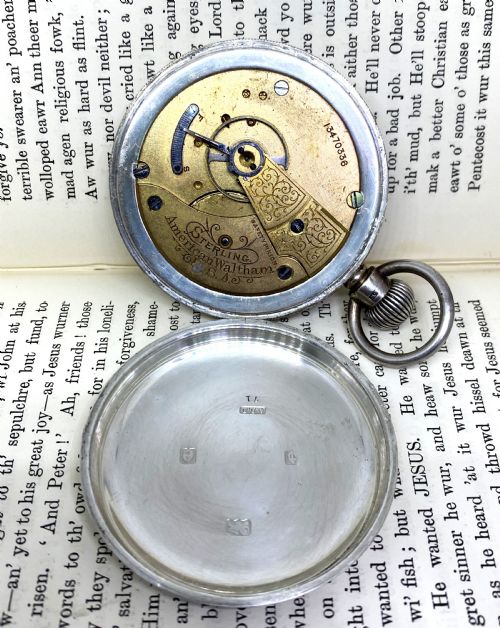 WALTHAM SILVER OPEN FACE POCKET WATCH - ADDITIONAL PHOTO 3