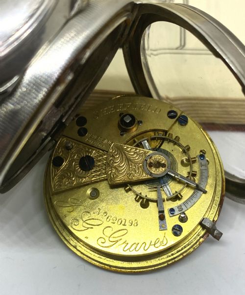 ANTIQUE CHESTER SILVER J G GRAVES OPEN FACE POCKET WATCH - ADDITIONAL PHOTO 6