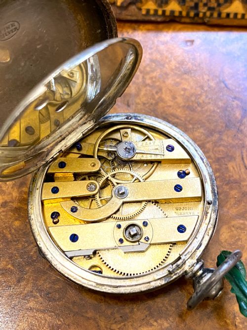 ANTIQUE TUNBRIDGE WARE POCKET WATCH STAND WITH WATCH - ADDITIONAL PHOTO 7
